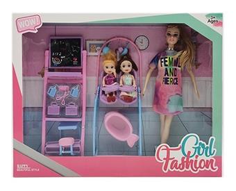 New 11.5-inch live action fashion short skirt Barbie with necklace, earrings, blackboard accessories, baby rocking chair accessories   ITEM NO.： W033501
