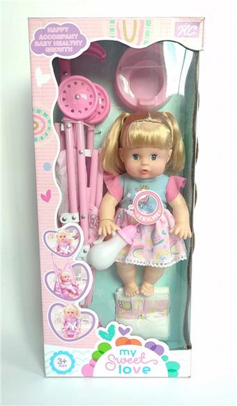 14 inch drinking water girl+plastic cart+IC   ITEM NO.： W036857