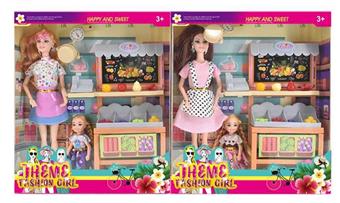 New 11.5-inch solid body fashion short skirt Barbie with earrings, fruit stand table, baby   ITEM NO.： W033381