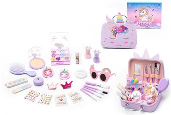 Cross border children's makeup, cosmetics, accessories, nail art, face color comb, dress up as a girl, toy play, new e-commerce unicorn handbag DIY set   ITEM NO.： W025908
