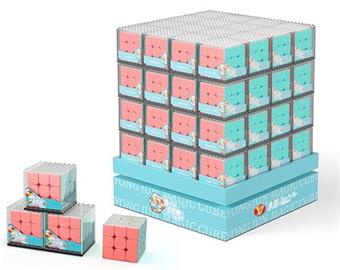 Rotating display stand, wooden box, dopamine colored cube (mixed 3rd and 2nd order)   ITEM NO.： W035459