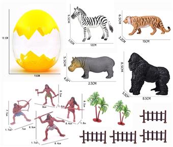 4 animals, 2 trees, 2 fences, 4 wild men, 4 people, 1 simulated dinosaur egg jar   ITEM NO.： W033015