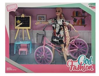 New 11.5 inch real body walking fashion skirt Fried Dough Twists braid long hair Barbie with earrings, necklace, bracelet, bicycle, blackboard, chair and table plastic parts   ITEM NO.： W033502