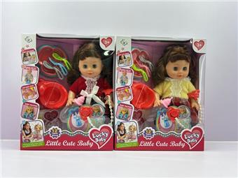 14 inch blinked brown braided girl doll (with 12 voice IC+water and urine+bottle, dish, urinal+diaper+pacifier)   ITEM NO.： W039982