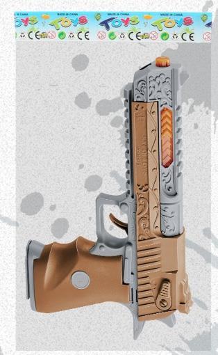 (GCC) Electric Light Music with Military Projection Gun (Desert Eagle) 2 * AA, no electricity included   ITEM NO.： W040909