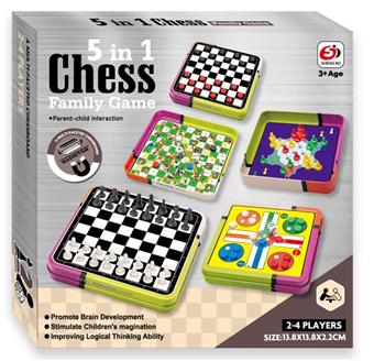 International/Western Checkers/Flying/Snake Ladder Chess/Checkers 5-in-1 Iron Box   ITEM NO.： W039357