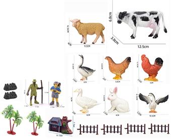 8 animals, 2 farmers randomly selected, 2 rockeries, 2 trees, 2 fences, 4 treehouses, 1 treehouse   ITEM NO.： W032199