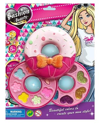 The second layer of doughnut cosmetics set is a homemaker's makeup box for girls. Children's makeup is applied with eye shadow and lip gloss   ITEM NO.： W039766