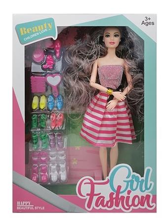New 11.5-inch solid body fashion short skirt Barbie with earrings, wristband, comb, shoe cabinet vacuum molded accessories   ITEM NO.： W033487