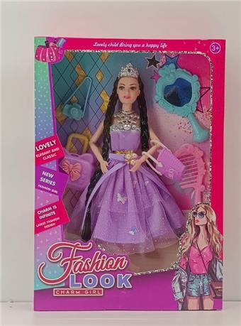 Window box 11 joint 11.5 inch solid body wearing crown necklace with double long braids, fashionable Barbie doll girl with fashionable candy bag+camera+fashionable suitcase+comb+mirror   ITEM NO.： W028378