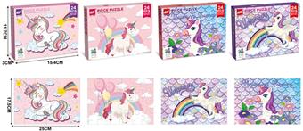 24 pieces of unicorn puzzle (4 mixed designs)   ITEM NO.： W034814