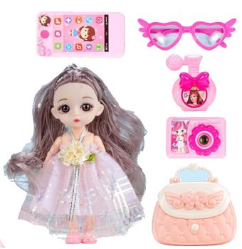 Latest Princess Jewelry Home Set Sugar Gum Head 6 inch Princess+Handheld Jewelry Bag+Tablet Phone+perfume+Sunglasses+Camera   ITEM NO.： W028283