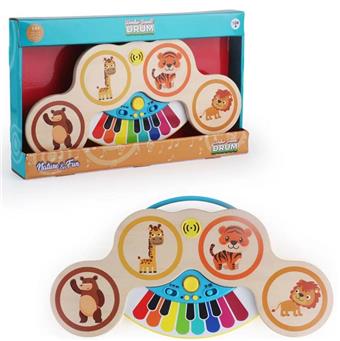 2-in-1 wooden lighting music touch electronic drum&piano   ITEM NO.： W030549