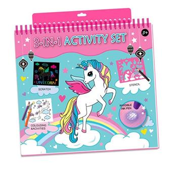 Multi functional coloring book with scratch card and painting template   ITEM NO.： W034310