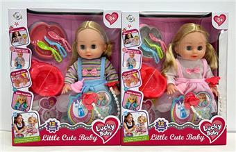 14 inch blinked double ponytail girl doll (with 12 sound IC+drinking water and urinating+bottle and dish+urinal+diaper+pacifier)   ITEM NO.： W040002