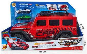 Catapult storage competitive off-road vehicle, transformable rail car with lighting and music function, equipped with 2 alloy cars (including 3 AG13s)   ITEM NO.： W028736