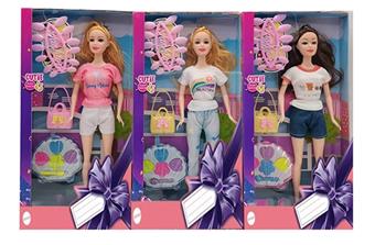11.5-inch practical and versatile fashion Barbie with makeup box, bag accessories, 3 mixed styles   ITEM NO.： W033241
