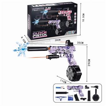 Hand and body integrated electric Glock Sea God version water bullet gun 7.4V (short clip+long clip+drum) purple text firing crystal ball bullet simulation gun model   ITEM NO.： W020805