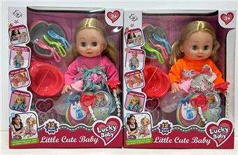 14 inch blinked double ponytail girl doll (with 12 sound IC+drinking water and urinating+bottle and dish+urinal+diaper+pacifier)   ITEM NO.： W040000