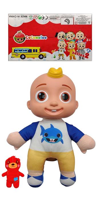 10 inch vinyl head cotton body cocomelon super baby with theme music 4 different theme music and Christmas music plush shark baby COCO with stuffed cotton teddy bear   ITEM NO.： W033721