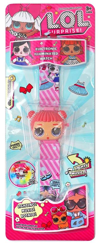 Surprise Doll 360 degree Rotating 3D Head Light Music Flip Watch   ITEM NO.： W027873