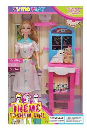 New 11.5-inch live action doctor hot Barbie with earrings and pet dog accessories   ITEM NO.： W033386