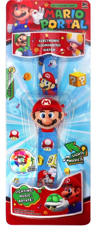 Mario 360 degree Rotating 3D Head Light Music Flip Watch   ITEM NO.： W027871