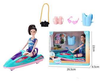 11 inch physical Barbie with motorboat, life jacket, glasses, telescope, camera (environmentally friendly material)   ITEM NO.： W028367
