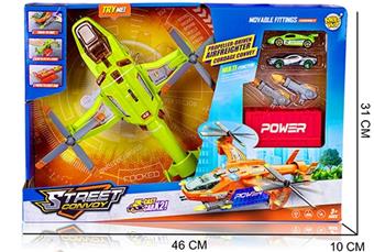 Light, music, airplane with catapult storage container, deformed track with 2 alloy cars   ITEM NO.： W028743
