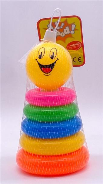 Puzzle stacking music rainbow circle with 5 layers of dual color smiley face   ITEM NO.： W020093