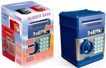 ABS classic electric password piggy bank (dark blue)+protective film ABS children's cartoon fun piggy bank safe   ITEM NO.： W022802