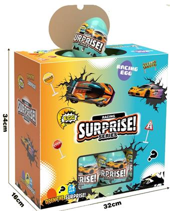 Surprise Egg, Fun Egg, Blind Box, Twisted Egg, Simulated Sports Car, Power Rail, Metal Alloy Car, 4 Mixed Models   ITEM NO.： W029597