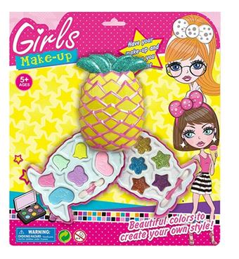 Middle pineapple cosmetics set on the second floor, homemaking cosmetics box, girls' cosmetics box, children's cosmetics, eye shadow, lip gloss   ITEM NO.： W039716