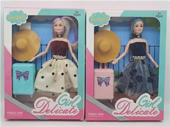 New high-end 11.5-inch solid Barbie with suitcase and hat   ITEM NO.： W033296