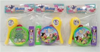 Baby Series Cartoon Ringdrum Sand Hammer Harmonica Three Sets   ITEM NO.： W036952