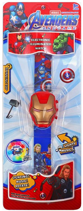 Iron Man 360 degree rotating 3D head light music flip watch   ITEM NO.： W027894