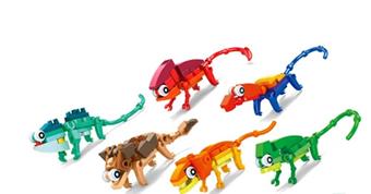 Puzzle building blocks, assembled animal fingertip toys, compatible with small and medium-sized particles, holiday gifts, promotional items, food candy gifts, twisted egg toys, cute lizards   ITEM NO.： W029062