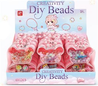 12 pack of three cartoon bear DIY puzzle beads (with hair clips, hair ropes, rings, and hang tags)   ITEM NO.： W020518