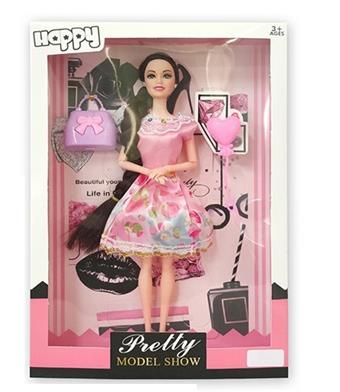 New 11.5-inch solid body fashion short skirt Barbie with earrings, handbag, balloon   ITEM NO.： W033324