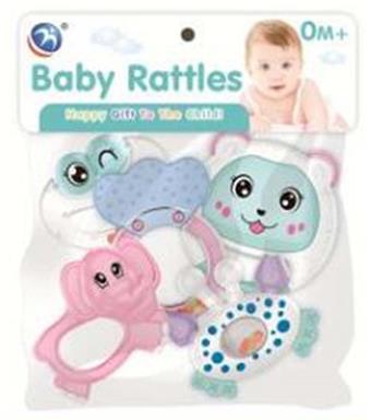 5 sets of bells (hand clapping bell drum, teething fish, crab, elephant, smiling face bell)   ITEM NO.： W037026
