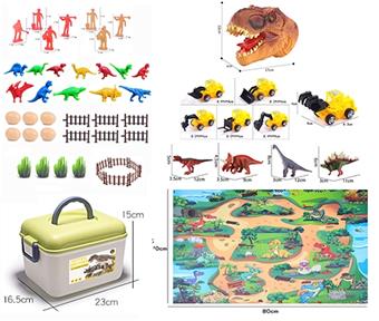 Dinosaur map 1 map size 80 * 70CM engineering vehicle 6 dinosaurs big package 1 large simulation solid dinosaur 4 large Tyrannosaurus rex figurines 1 hand-held storage box 1   ITEM NO.： W033021