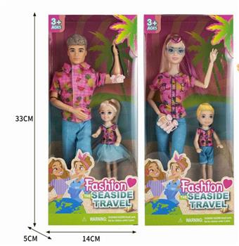 Fashion leisure travel parent-child set 12 inch solid 11 joint male Barbie KEN with 5-inch solid Kelly camera and 11.5-inch solid 11 joint Barbie with 5-inch solid Kelly brother+telescope glasses (CPC)   ITEM NO.： W028361