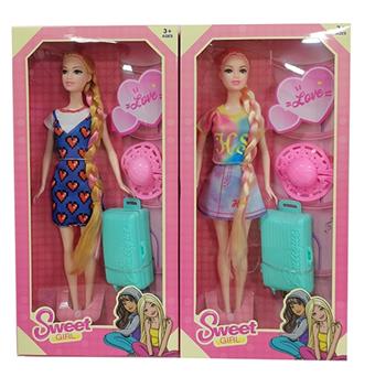 11.5-inch solid body and handmade fashion dress, Barbie with hat and luggage, 2 mixed styles   ITEM NO.： W033262