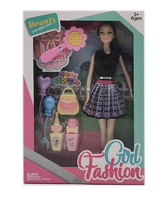New 11.5-inch live action fashion short skirt Barbie with wristband, earrings, comb, balloon, handbag vacuum formed accessories   ITEM NO.： W033491
