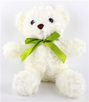 33CM white plush bow tie teddy bear   ITEM NO.： W021775