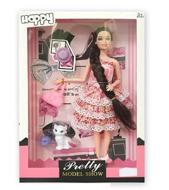New 11.5-inch solid body fashion short skirt Barbie with hat, handbag, cat vacuum formed accessories   ITEM NO.： W033142