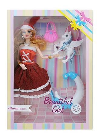 11.5 inch solid Christmas Barbie with earrings, necklace, bracelet, handbag, flying horse cart   ITEM NO.： W033322