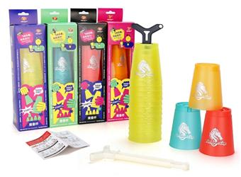 Standard Speed Stacking Cup Set (Transparent 4-Color Ribbon Storage Rod)   ITEM NO.： W035599