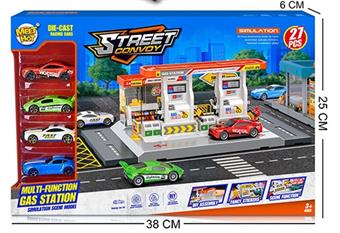 City gas station equipped with 4 alloy cars (parking lot)   ITEM NO.： W028710
