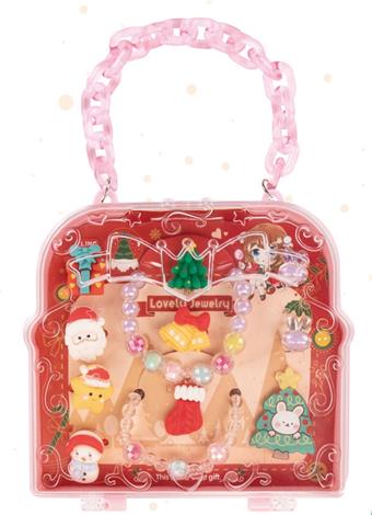 Children's Beaded Bracelet Christmas Set Square Handheld Box (11 piece set: 6 hairstrings, 1 hair clip, 2 earrings, 2 bracelets)   ITEM NO.： W020559